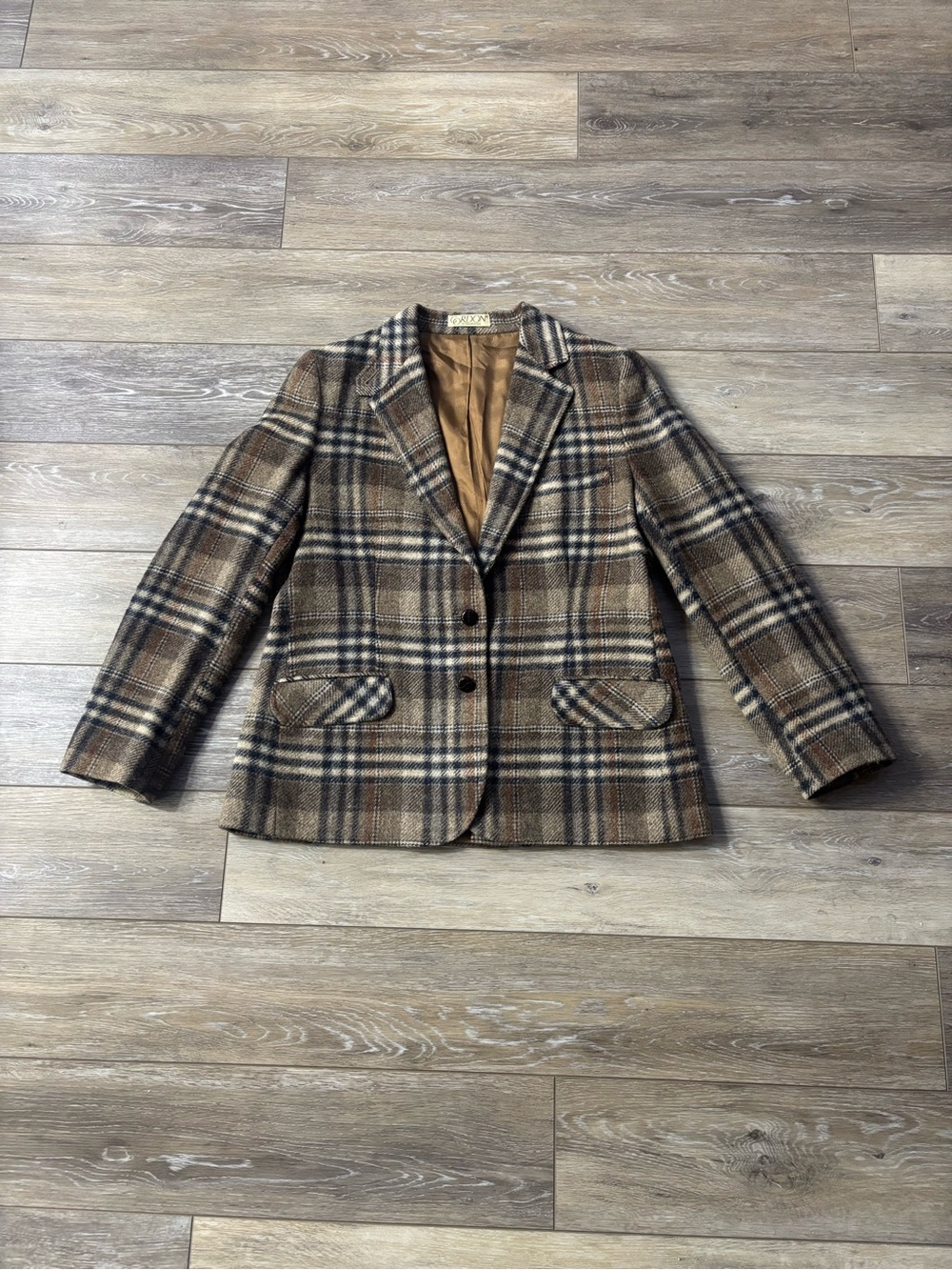 Gordon Wool Blazer Sz 16 Brown Plaid Academic Preppy Grandpacore Jacket Vintage